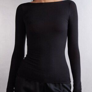 NWT Intimissimi Boat Neck Modal Cashmere Ultralight Top in Black- S